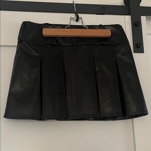 Black Pleated faux leather Skirt